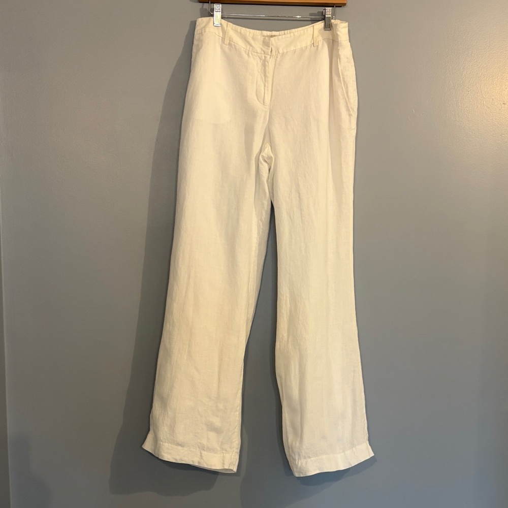 Women’s White Straight-Leg Lined Linen Trousers